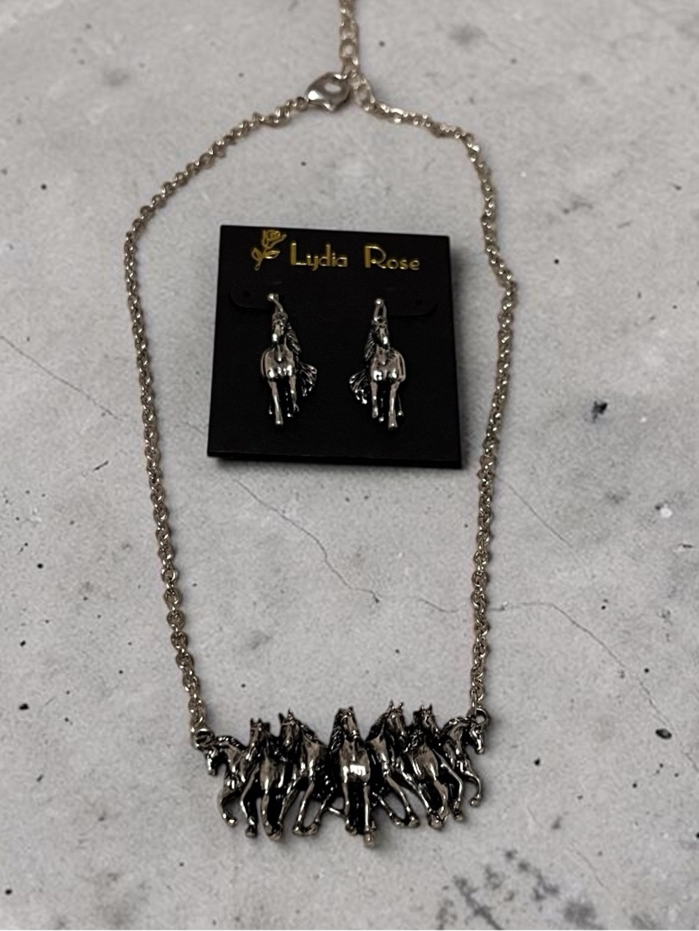 Lydia Rose Silver Horse Necklace & Earring Set